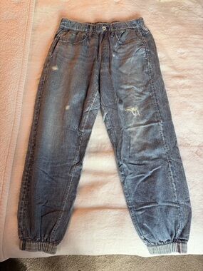 rag & bone Sweatpant Jeans Women's Faded Blue Cropped Elastic-Cuff